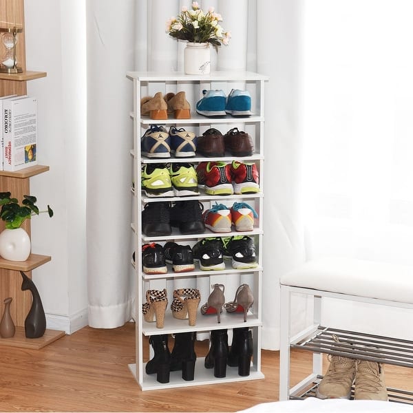 7 Tiers Big Shoe Rack Wooden Shoes Storage Stand White