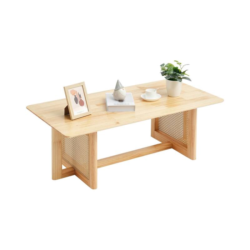 47-Inch Modern Rectangle Rattan Coffee Table with Rubber Wood Top Suitable for Any Small Space - 47.2 x 23.6 x 15.7 in