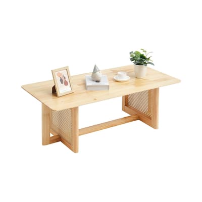 47-Inch Modern Rectangle Rattan Coffee Table with Rubber Wood Top Suitable for Any Small Space - 47.2 x 23.6 x 15.7 in