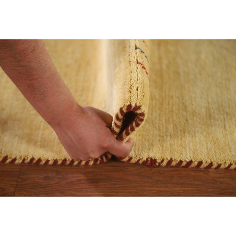 Tribal Gabbeh Oriental Runner Rug Handmade Green / Yellow Wool Carpet - 2'9"x 7'11"