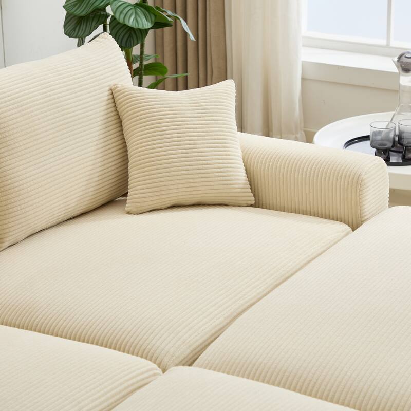 2 Pieces Corduroy Sectional Couch Covers with 2 Pillows, Beige