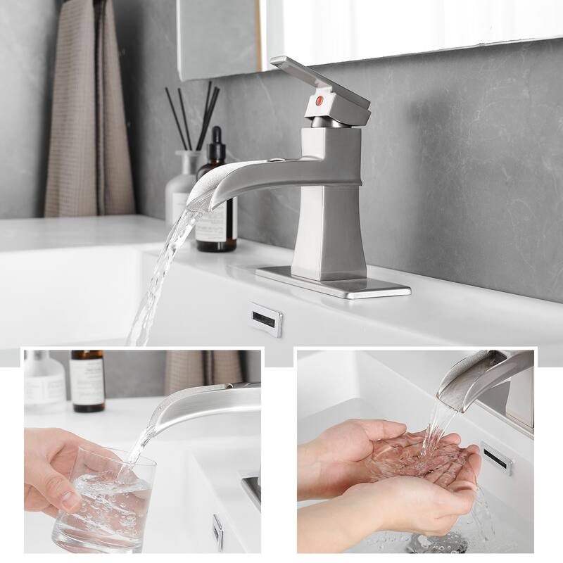 Modern Single Handle Waterfall Bathroom Sink Faucet with Pop Up Drain and Supply Line, Corrosion and Rust Resistant