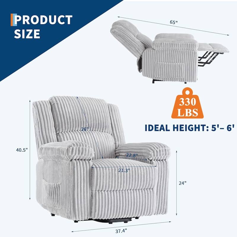 Corduroy Manual Recliner Sofa for Living Room, Bedroom, Home Theater