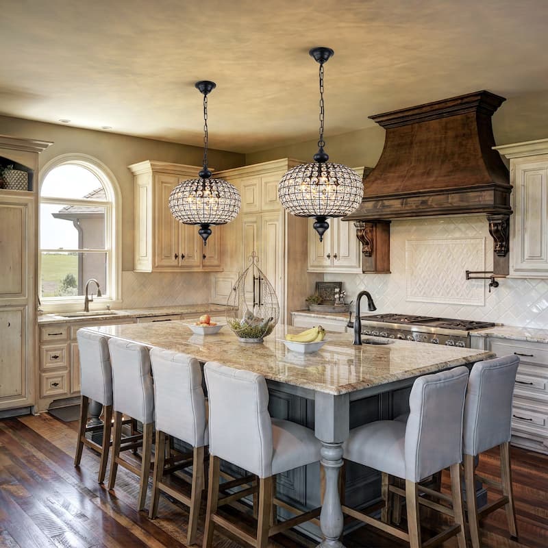 Retro French 4/5-Light Antique Brass Globe Crystal Chandelier for Living/Dining Room