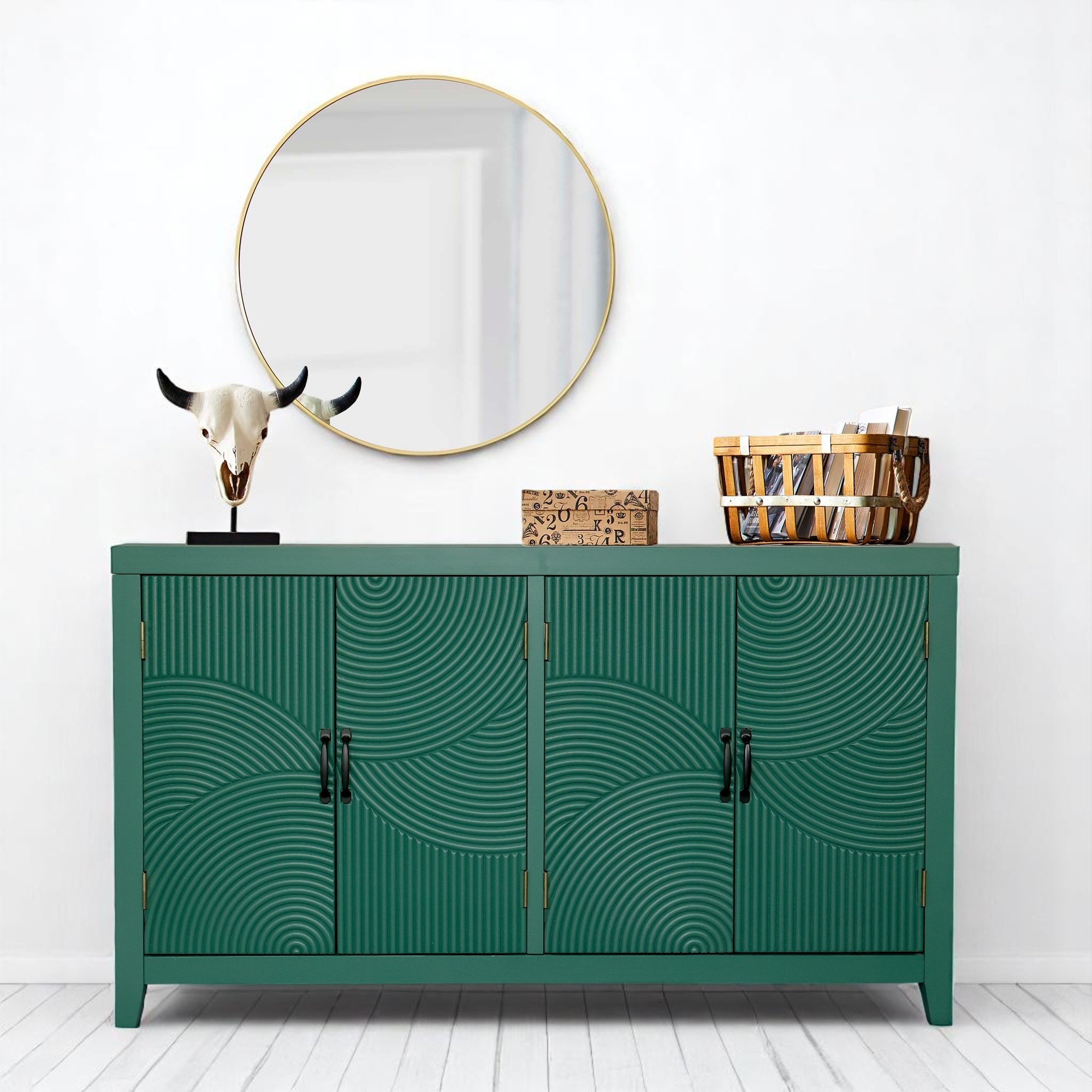 59" Accent Cabinet with 4 Doors - Mid Century Modern Pantry, Wood Buffet, Media & Console Cabinet for Entryway, Living Room
