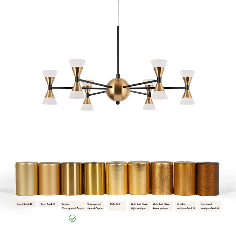 Modern 12-Light Integrated LED Chandelier Black Gold Pendant Lights for Dining Room - 23.5" D x 12.5" H