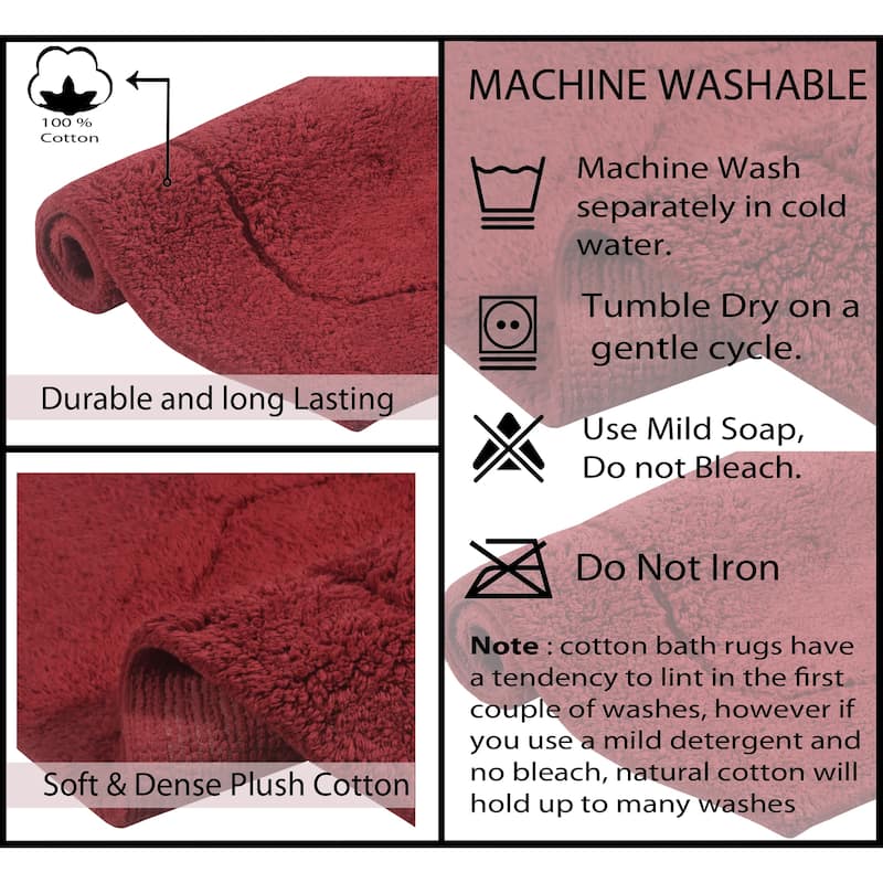 Waterford Collection 100% Cotton Non-Slip Bathroom Rug Set, Machine Washable Bath Rug, 5 Piece Bath Mat Set with Contour
