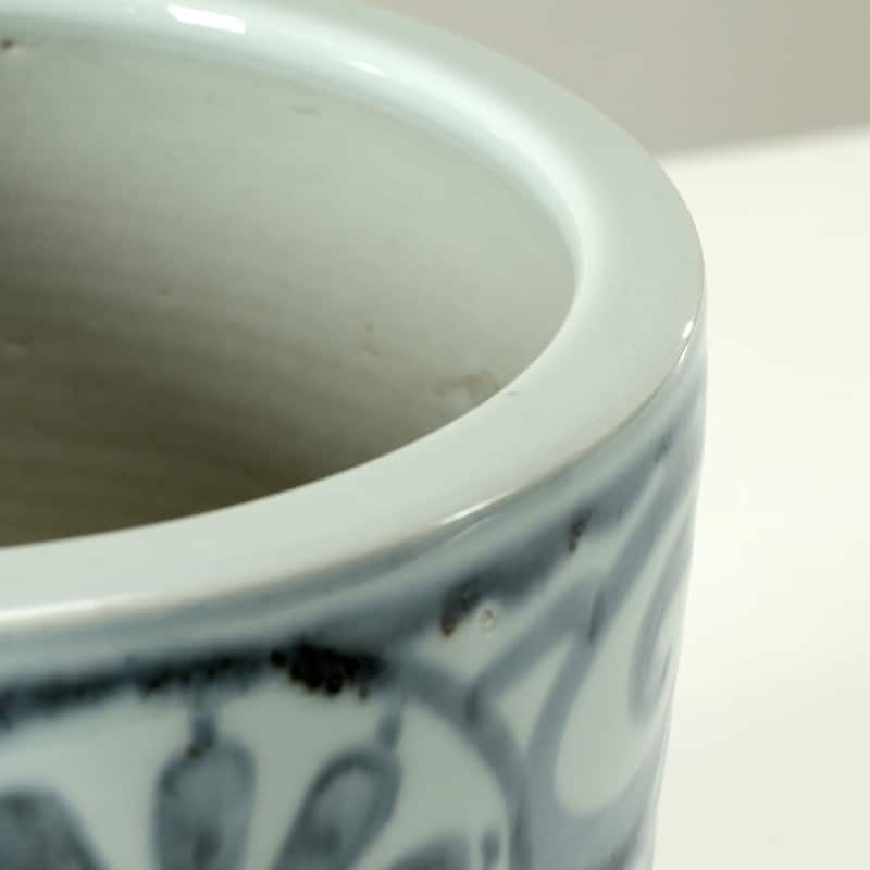Approx. 8 Inches Tall Subtle Blue and White Pot with Floral Motif