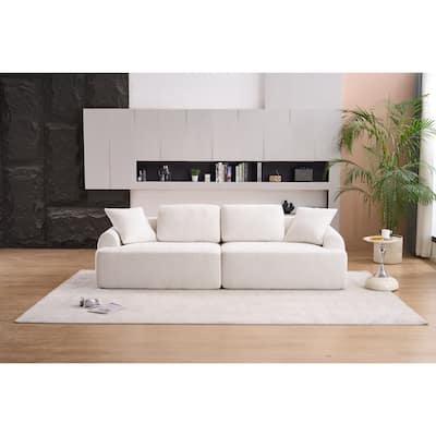 4-seater Beige Compression Sofa with 4 Pillows, Crochet Yarn Fabric, Full Sponge, for Home Living