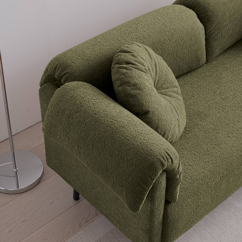 Faux Lamb Wool 68.5" Sofa with Stylish Throw Pillows, Small 2-Seater for Apartments, Living Rooms, and Bedrooms