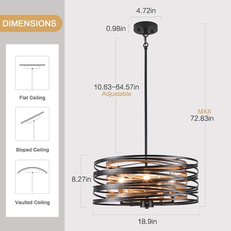 Farmhouse 5-Light Metal Drum Shape Pendant Light for Kitchen Island Entryway