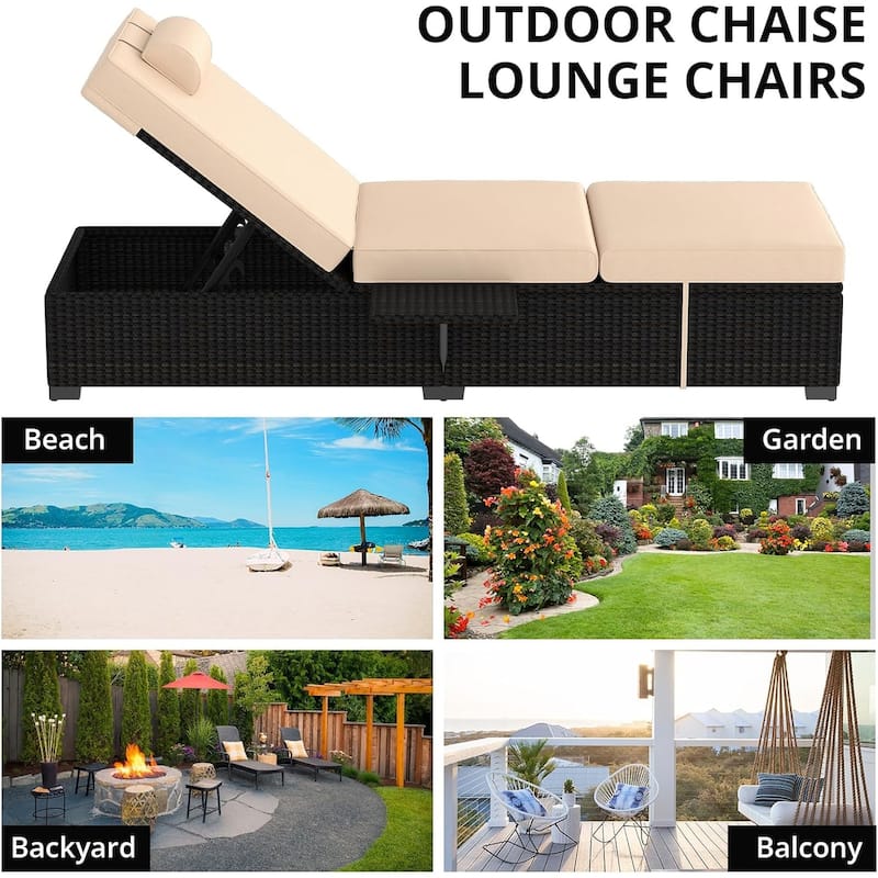 Patio Lounge Chairs Set of 2, PE Wicker Recliners With Adjustable Backrest
