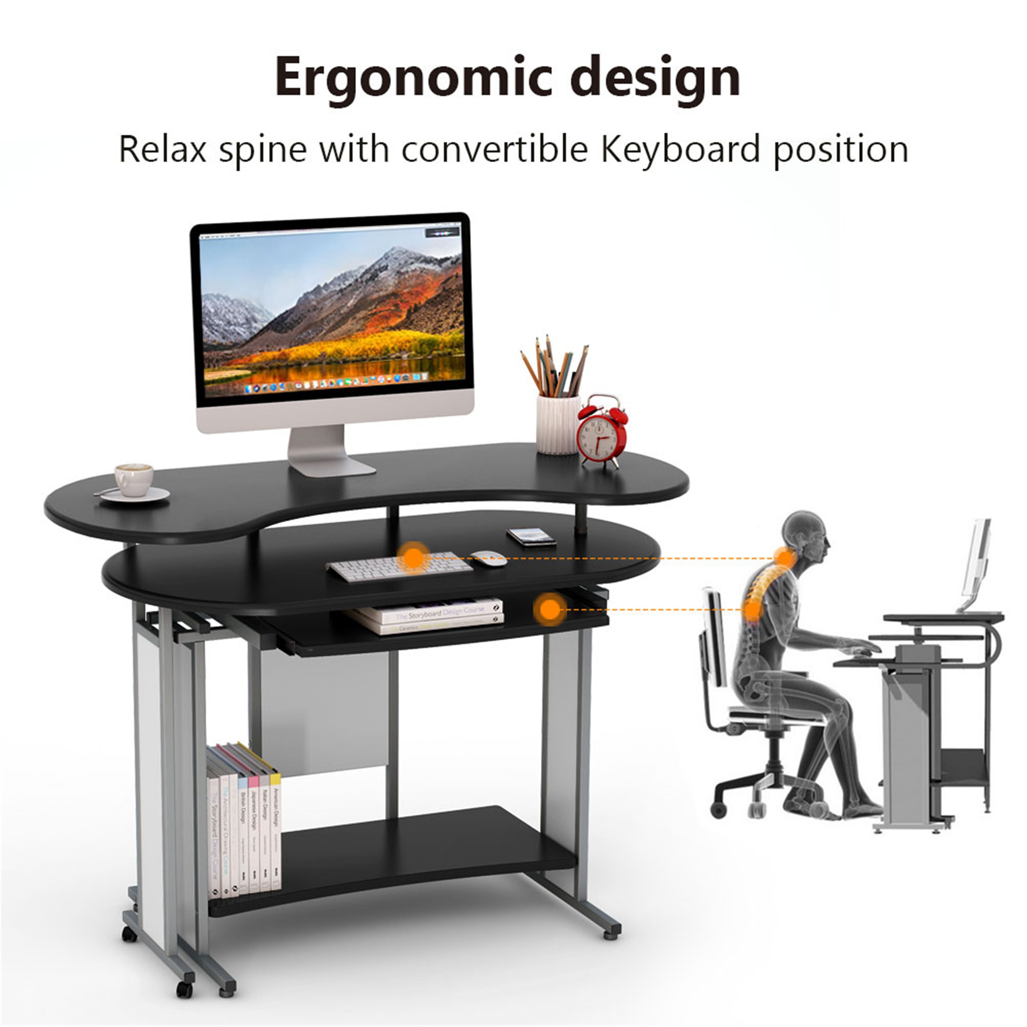 Brown/ Black Rotating L-Shaped Computer Desk, Corner Home Office Desk with  Storage Shelf - Bed Bath & Beyond - 33503792