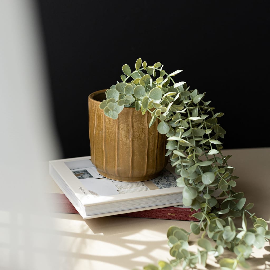 Foreside Home & Garden Wavy Ribbed Planter Brown Stoneware - 5.5 x 5.5 x 5.25"