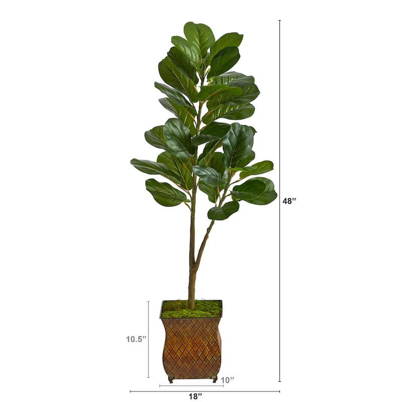4' Fiddle Leaf Fig Artificial Tree in Metal Planter - 9"