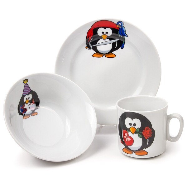 STP Goods Little Penguins Kid's Dinnerware Porcelain Set of 3