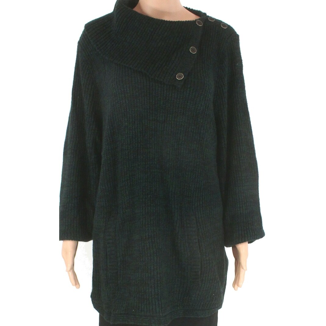 Style /& Co Womens Plus Marled Envelope Neck Pullover Sweater