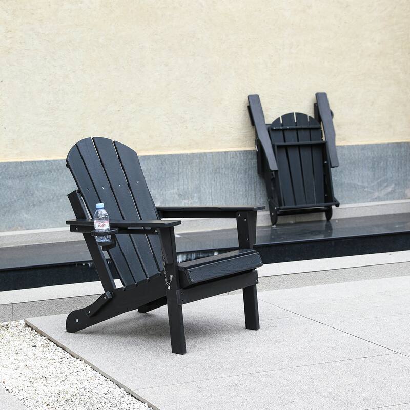 HDPE Folding Adirondack Chair with Dual Cup Holder - Composite Adirondack Chair with Wood Texture