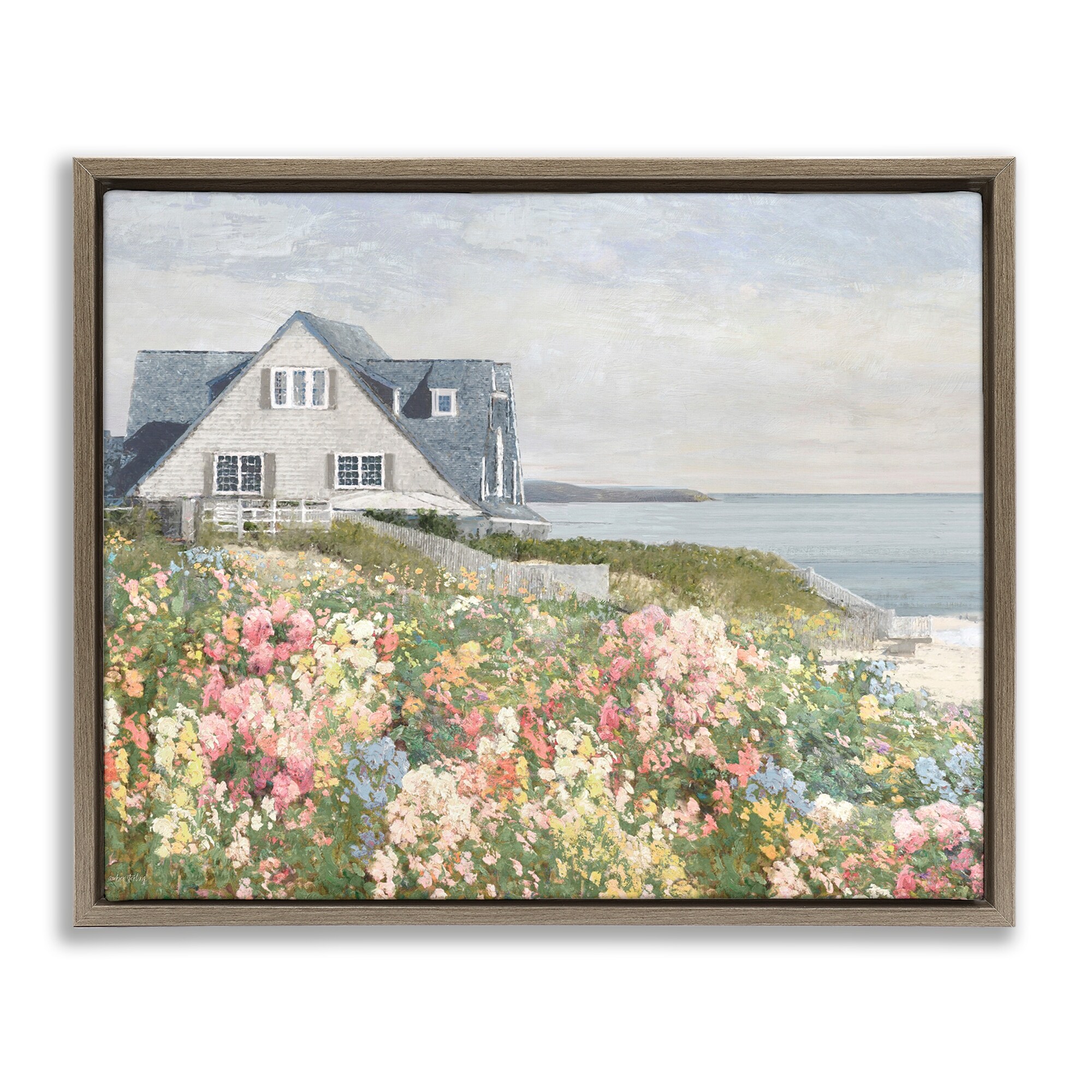 Stupell Coastal Cottage Meadow Framed Floater Canvas Wall Art Design By Amber Sterling