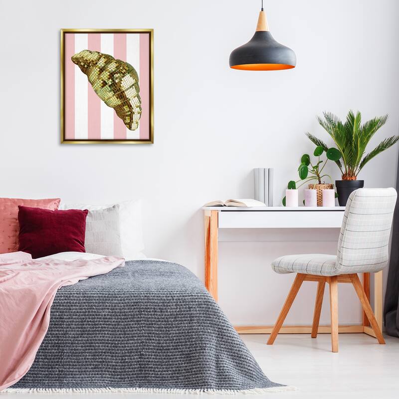 Stupell Disco Croissant & Pink Stripes Framed Floater Canvas Wall Art Design By Lil' Rue