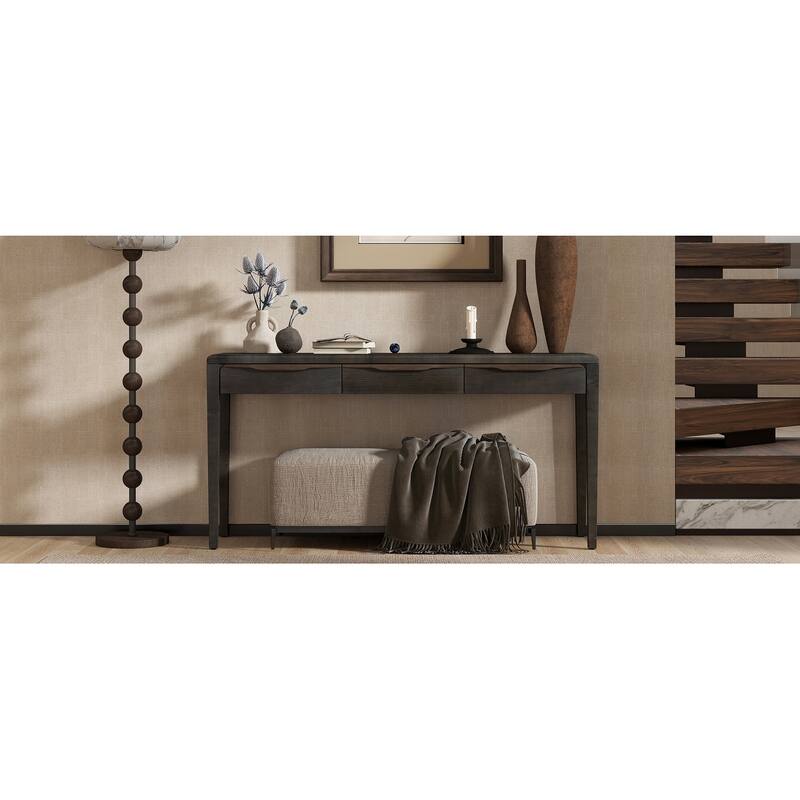 59.84"Elegant Console Table,Light Luxury Entryway Table with 3 Drawers,Farmhouse Sofa Table with Soft-Corner Design