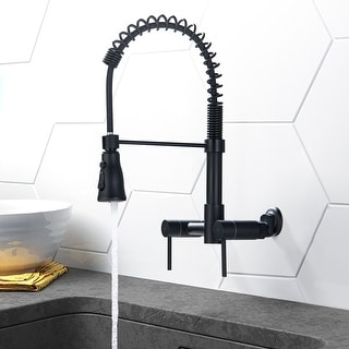 Wall Mounted Pull Down Two Handle Kitchen Faucet In Matte Black