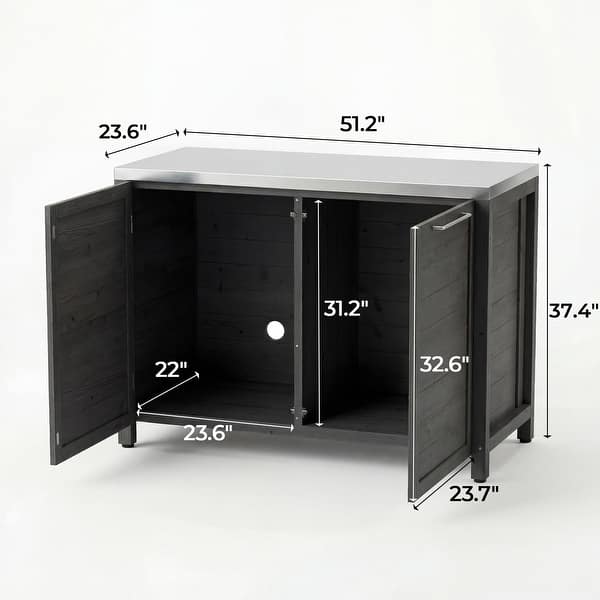 dimension image slide 11 of 13, 100% Solid Wood Outdoor Kitchen Cabinet Set, Modular Patio BBQ Island Sideboard Buffet Pantry
