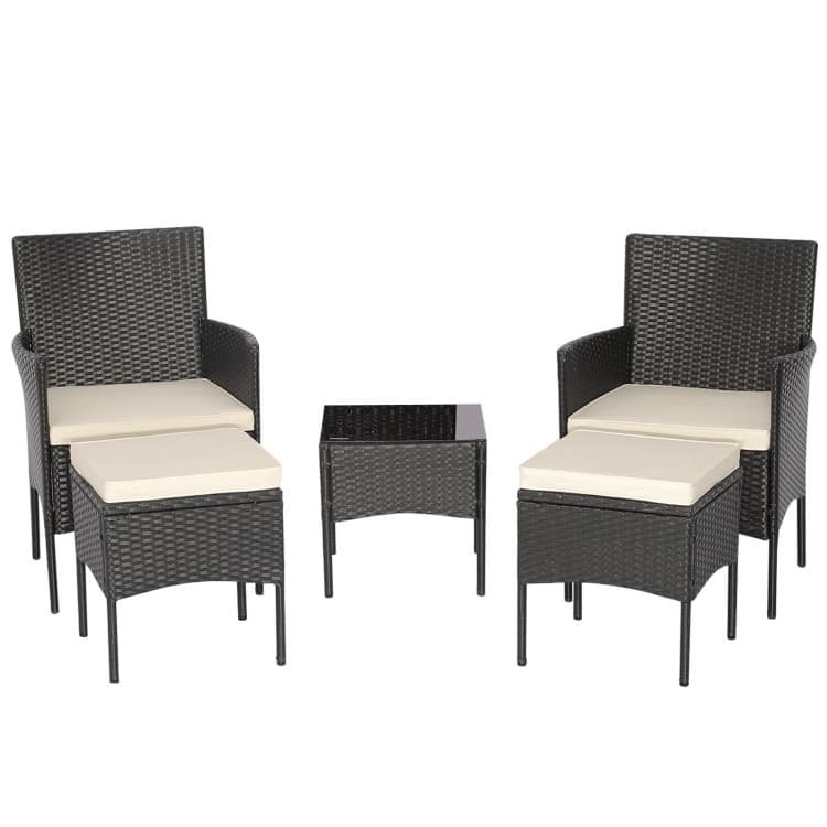 5 Pieces Outdoor Wicker Sofa Set with Coffee Table and 2 Ottomans - 23.5" x 24" x 33"