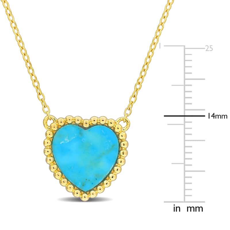 Miadora 5ct TGW Heart Shape Created Turquoise Necklace Yellow Silver