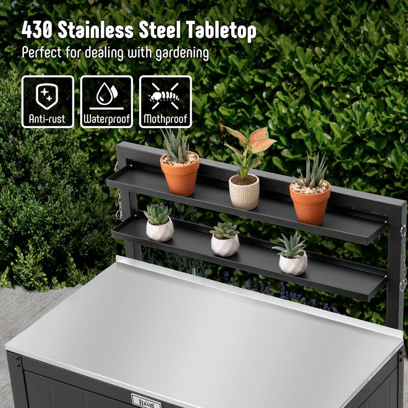 Feasto Stainless Steel Garden Potting Bench with Storage Cabinet