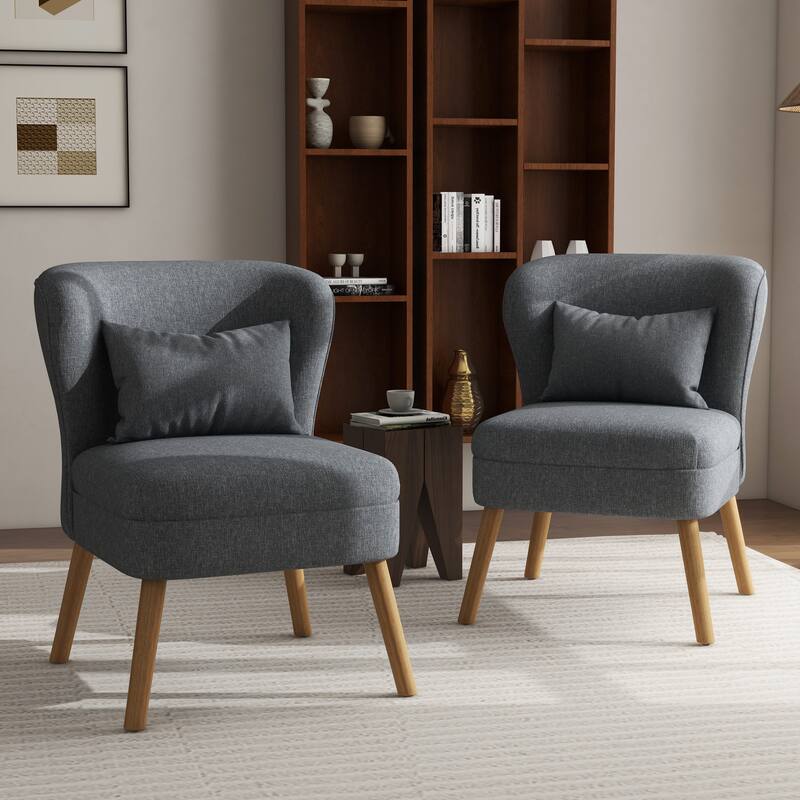 2 Set Upholstered Accent Chair Armchair Linen Side Chair