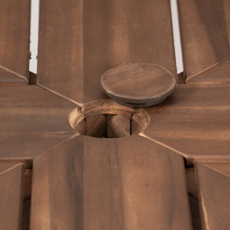 Round Patio Dining Table Set for 6 with Umbrella Hole Durable Acacia Wood Outdoor Furniture