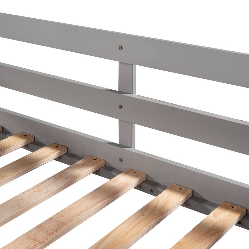 Full and Twin Size L-Shaped Bunk Bed, Solid Wood Bunk Bedframe for 4