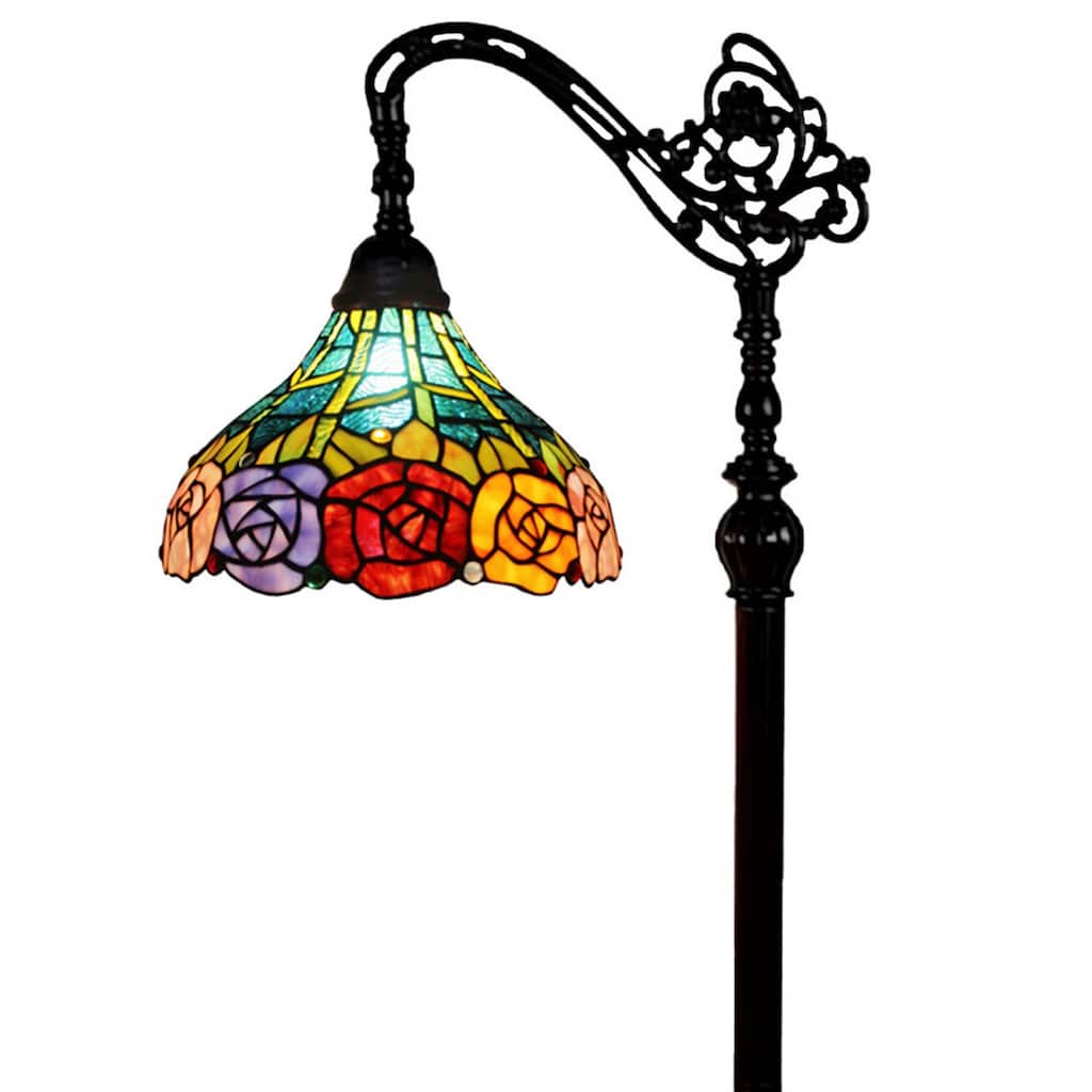 Tiffany Style Floor Lamp Arched Standing 62" Tall Stained Glass Rose Flower Bedroom Reading Gift AM035FL12B Amora Lighting
