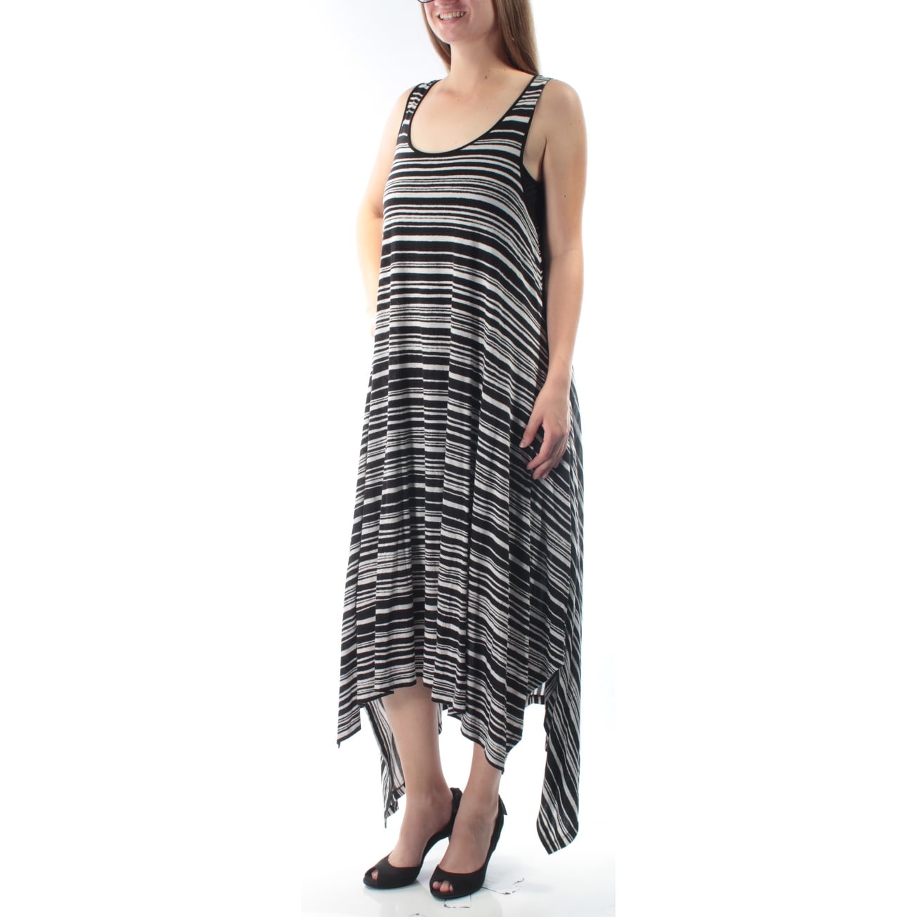 Dkny Womens Black W Slip Striped Sleeveless Jewel Neck Maxi Striped Sleeveless Jewel Neck Maxi
