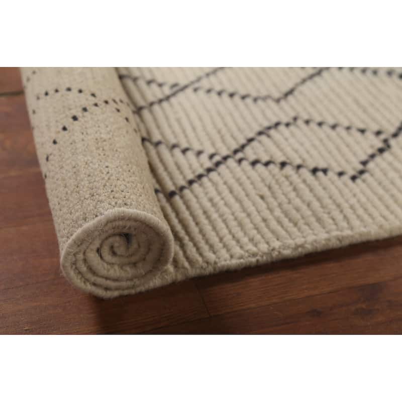 Ivory Trellis Moroccan Modern Runner Rug Handmade Wool Carpet - 2'5"x 12'7"