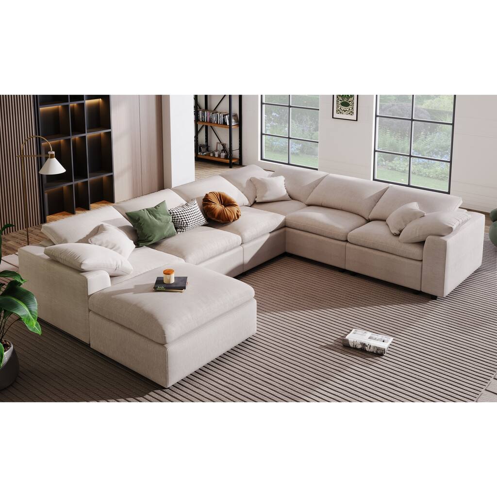 L-Shaped Oversized Modular Sectional Sofa with Ottoman