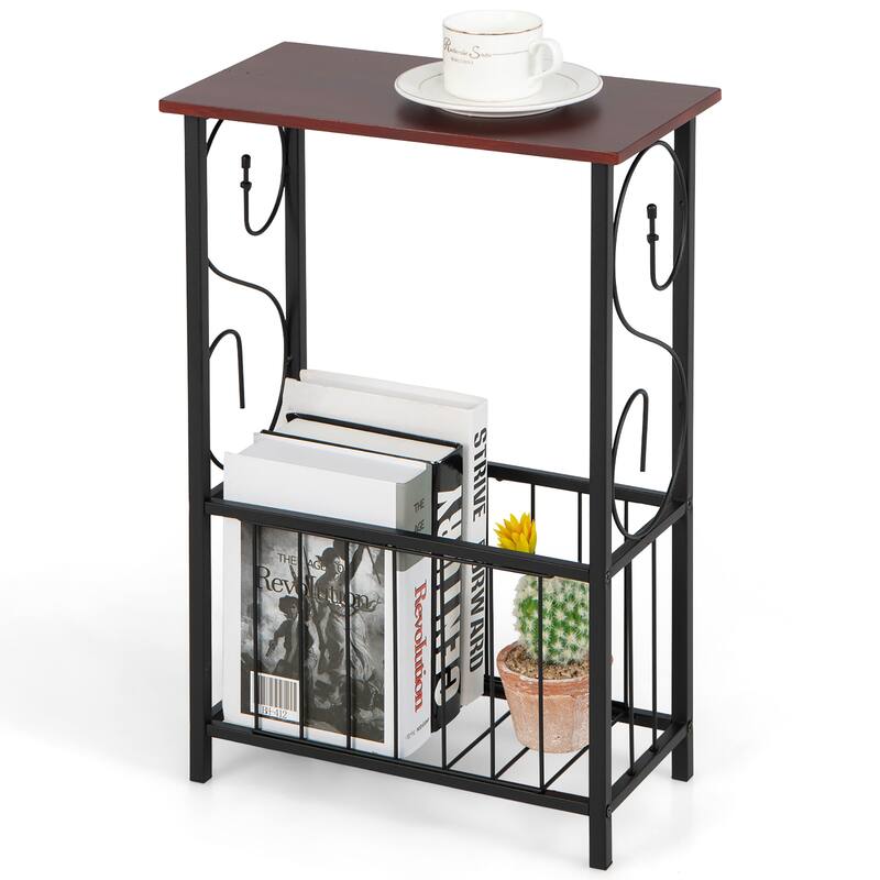 Costway 2 PCS Side Sofa Narrow Table w/ Removable Paper Holder for - 14.5'' x 8'' x 21.5''