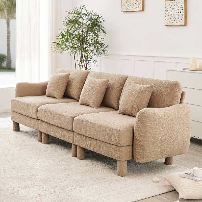109.4" 3-Seater Modern Upholstered Sofa Couch, Deep-Seat Sectional Sofa with Shell-Shaped Armrests, Leisure Sofa for Living Room