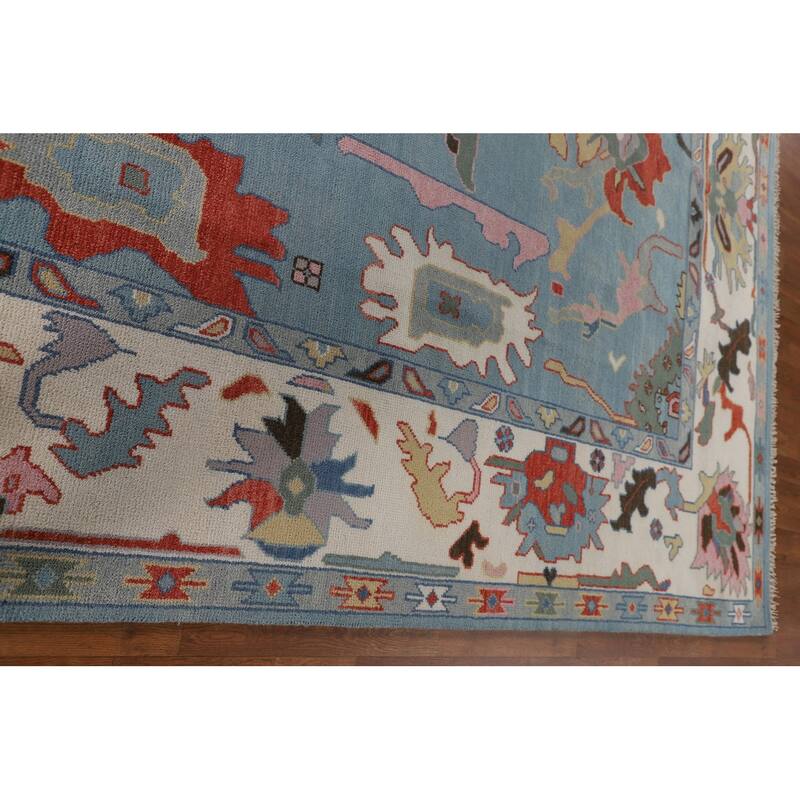 Light Blue Oushak Oriental Area Rug Hand-Knotted Wool Carpet - 9'1" x 11'10"