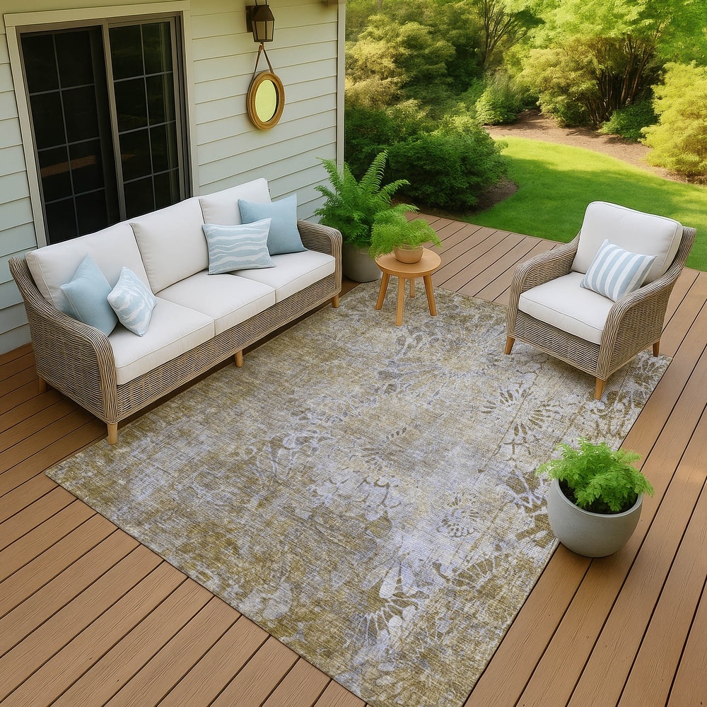 Machine Washable Indoor/ Outdoor Modern Floral Chantille Rug