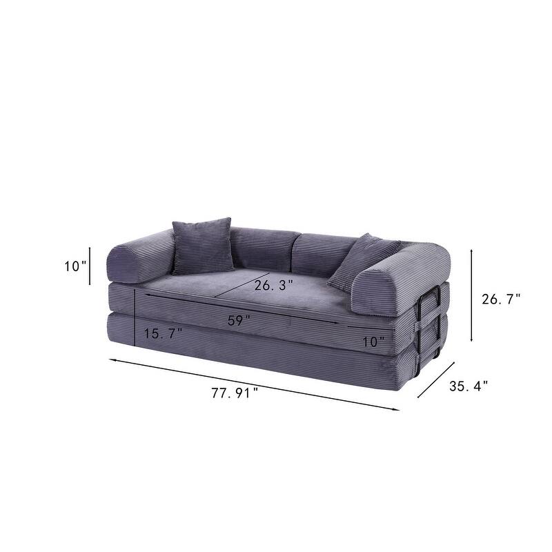 77.90" Corduroy Foldable Double Bed Sofa Bed