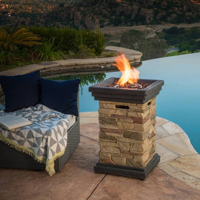 19.5 in. W x 29 in. H Square Stone Propane Gas Burning Outdoor Fire Pits in Gray