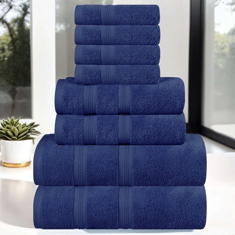Superior Smart Dry Zero Twist Cotton 8-Piece Assorted Towel Set - Navy Blue