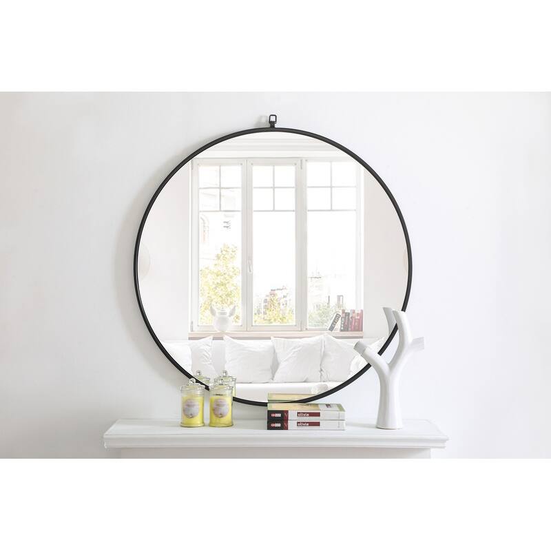 Strick & Bolton Patti Metal 36-inch Round Mirror with Decorative Hook