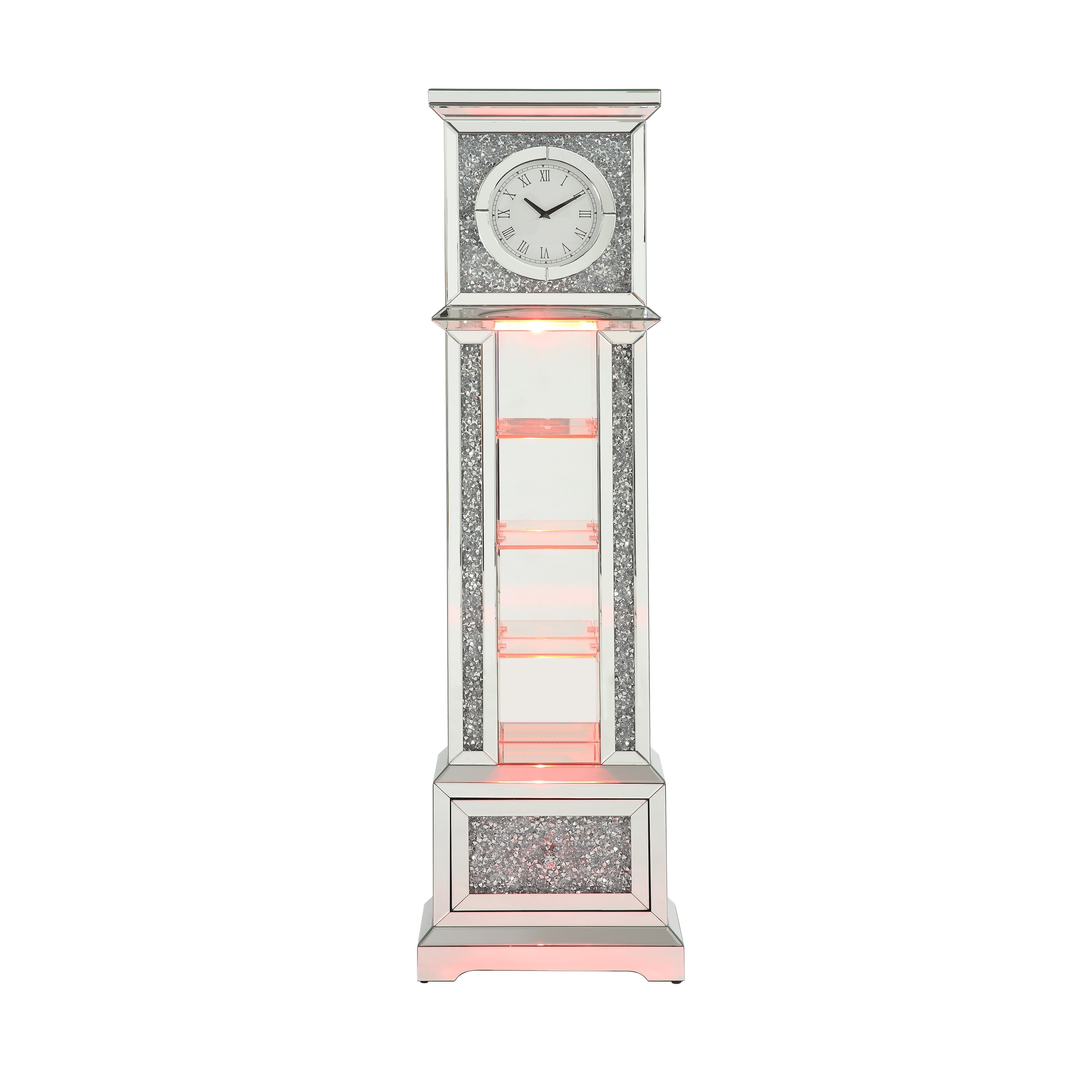Modern Quartz Mechanism Clock Mirrored Grandfather with LED and Display