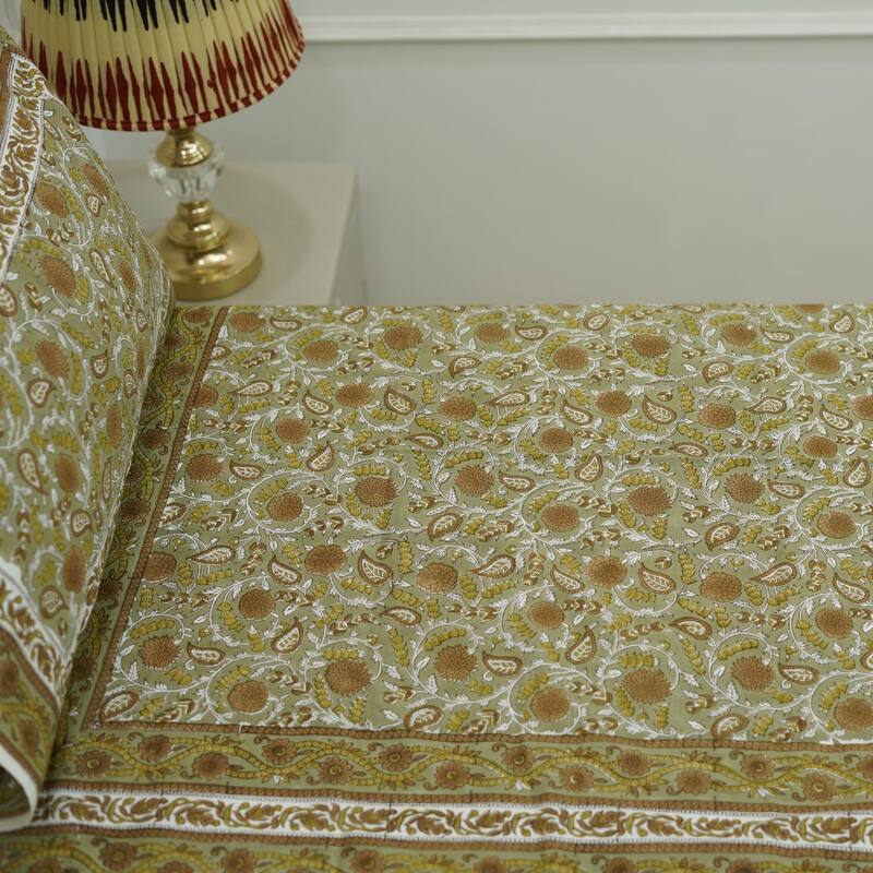 Fabdivine Handmade Block Print Flat Sheet or Bed Sheet Cotton Fabric Floral Home Decor