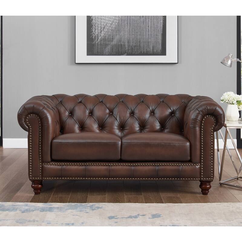 Hydeline Alton Bay Top Grain Leather Chesterfield Sofa and Loveseat - Sofa, Loveseat