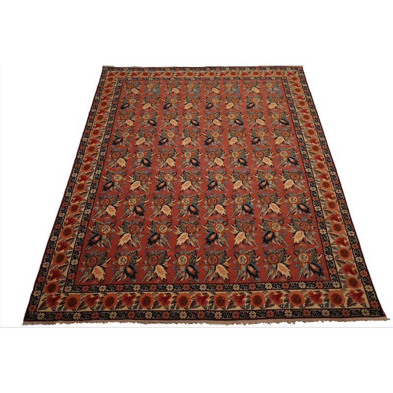 7'9''x10 Hand Knotted Wool Rose Karabagh Rare Romanian Caucasian Rug - 7' 9'' x 10'
