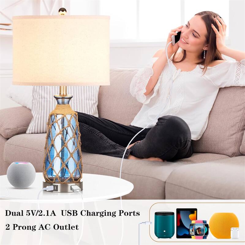 3-way dimmable touch control bedside lamp with 2 USB ports